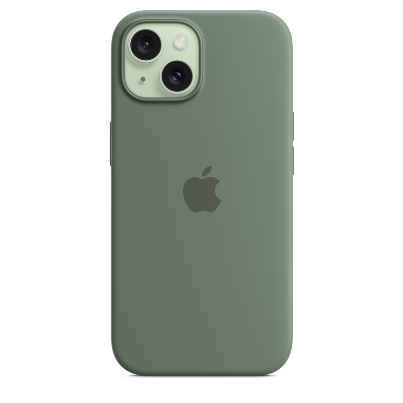 Capa em silicone com MagSafe para iPhone 15 - Cipreste