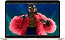 Ecrã do MacBook Air a mostrar uma imgm colorida para destacar a gama de cores e a resolução do ecrã Liquid Retina