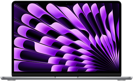 Vista frontal do MacBook Air de 13 polegadas na cor cinzento sideral