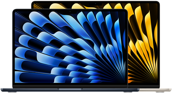 Vista frontal dos modelos de 13 e 15 polegadas do MacBook Air