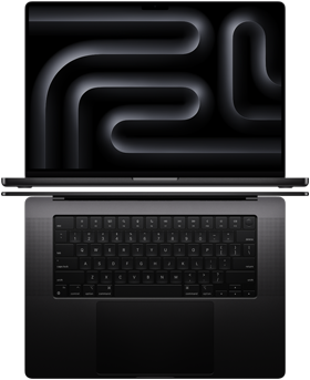 Imagem com portáteis MacBook Pro a destacar o ecrã amplo e o design fino