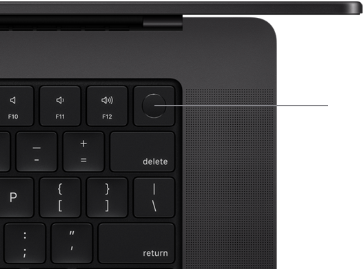 Vista de cima do teclado com Touch ID do MacBook Pro