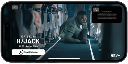 iPhone 15 a reproduzir a série Hijack da Apple TV+